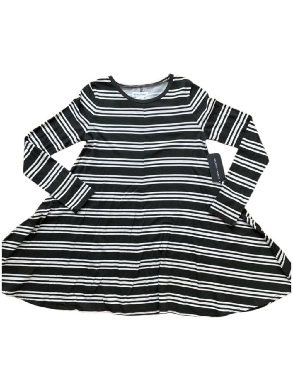 Melrose and Market NWT gray white striped long sleeve Dress Girls Large A-Line